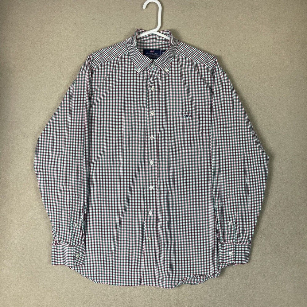 Vineyard Vines Shirt Mens Extra Large Red Green Gardiners Gingham Tucker Adult